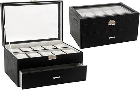 Relojero o guarda reloj para 20 relojes con cajon: Amazon.es: Relojes