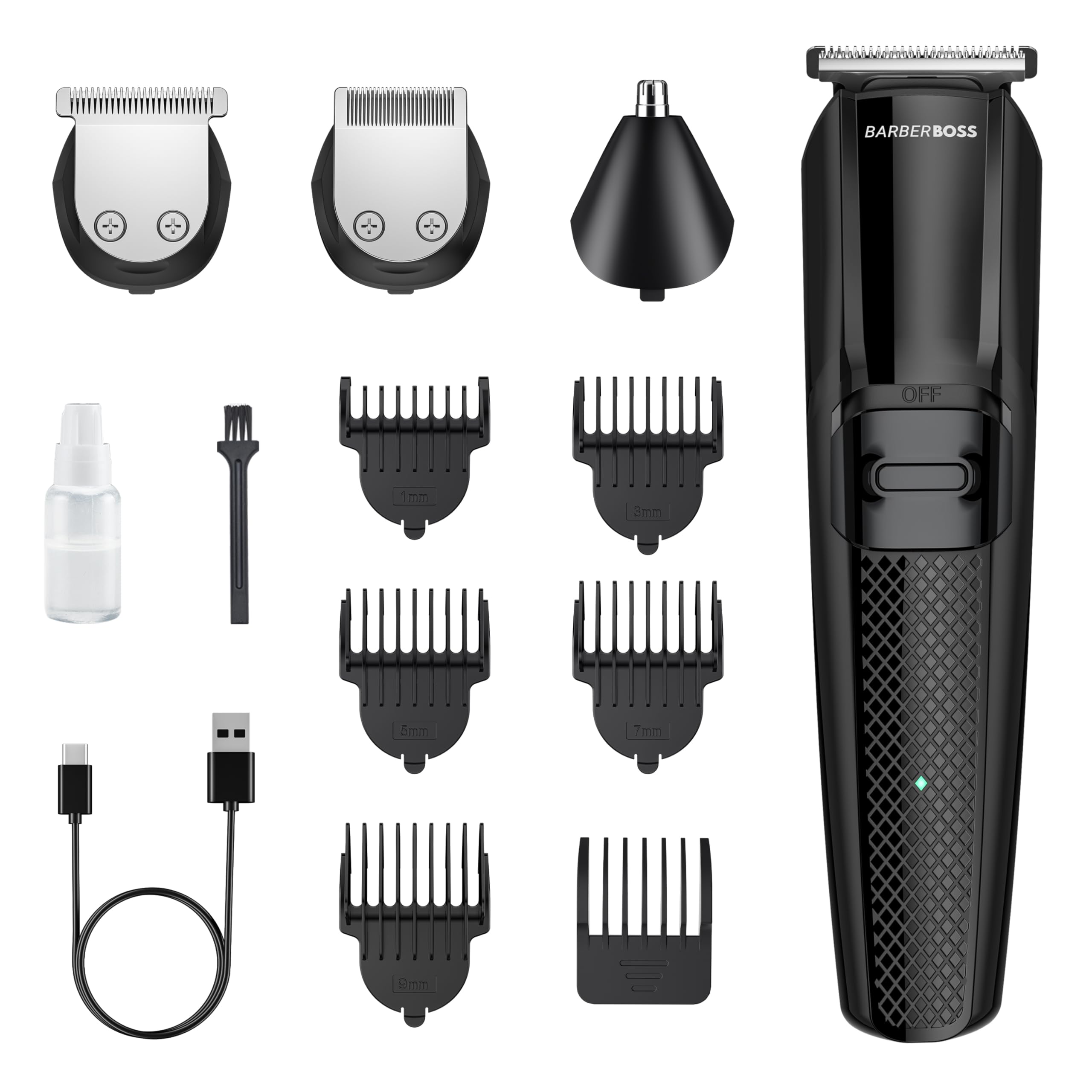 BarberBoss Beard Trimmer Men, Hair Clippers Men, All-in-One Mens Grooming Kits, Men's Hair Trimmer, Cordless Clippers for Haircut, Face Grooming, Nose Hair Trimmer QR-6055