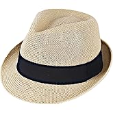 HONCO DIRECT Summer Panama Straw Fedora Hats for Men Women Trilby Hat Foldable Roll Up Short Brim Panama Beach Hat
