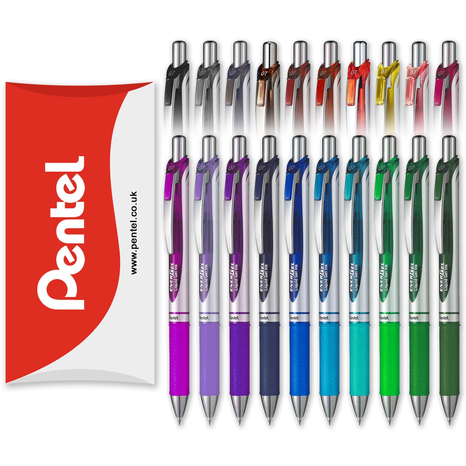 Pentel EnerGel XM BL77 - Retractable Liquid Gel Ink Pen - 0.7mm - 54% Recycled - In Pillow Packaging (Assorted Pack of 20)