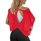 Panadila Womens Open Back Workout Top Oversized Workout T Shirts Backless Athletic Shirt Short Sleeve Baby Tee
