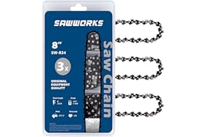 SawWorks 3-Pack 8 Inch Chainsaw Chain SW-R34, 3/8" LP Pitch - .043" Gauge - 34 Drive Links Pole Saw Chain, Compatible with Dewalt DCPS620B, DCPS620M1, DCCS623B, DCCS623L1, Poulan, Remington and More