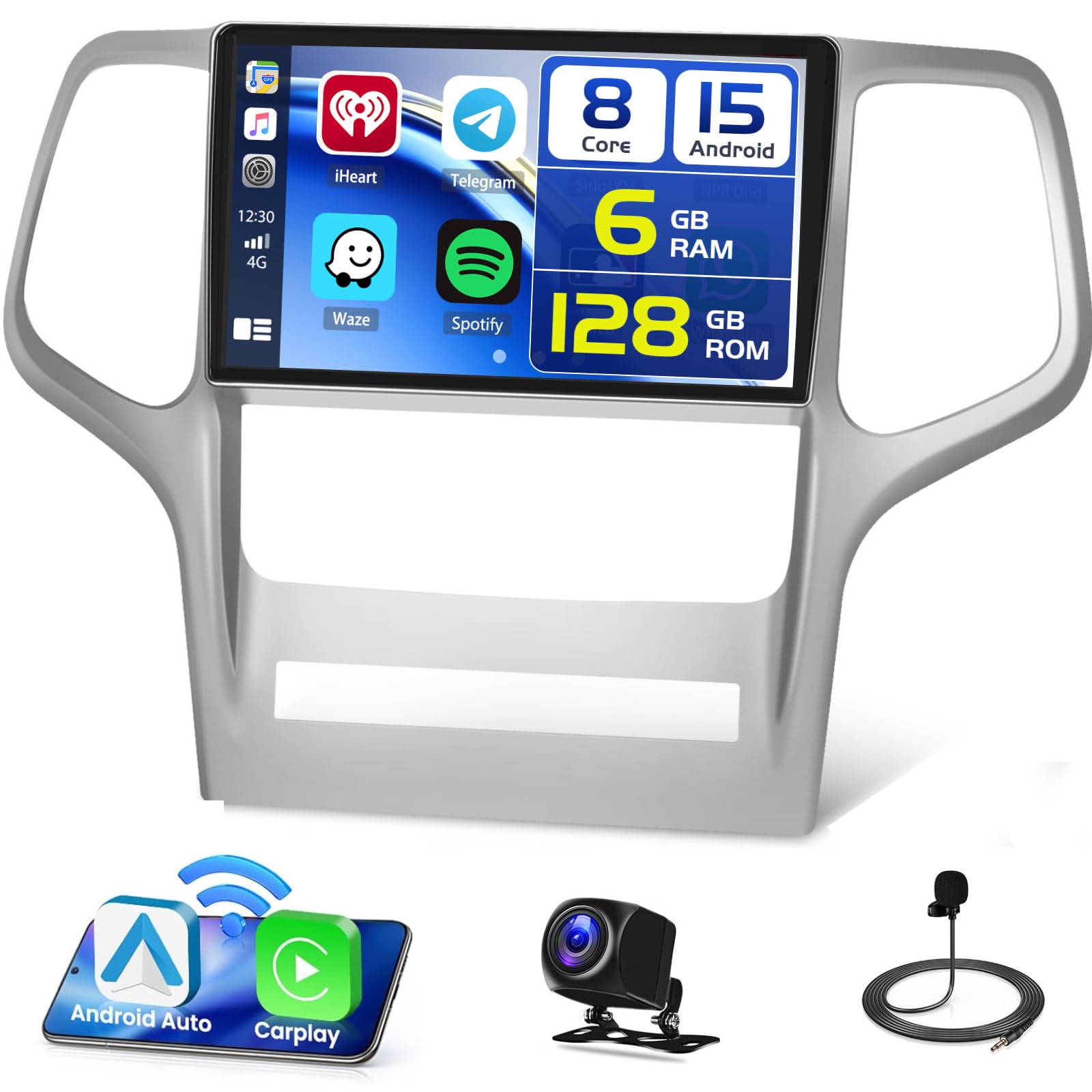 Photo 1 of [8 Core 6+128GB] for Jeep Grand Cherokee 2008-2013 Android 15 Car Stereo, Hikity 9 Inch Touchscreen Cherokee Radio Wireless Carplay Android Auto GPS 5G WiFi/Bluetooth 32EQ/DSP SWC 1280*720P Backup Cam