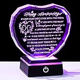 Arikyrist Wedding Anniversary Crystal Heart Gifts for Couple Parents, Happy Anniversary Crystal Gift for Wife Husband Men Women with LED Base Marriage Present for Him Her Girlfriend Boyfriend
