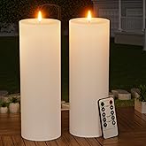 BUTHY 12" x 4" Large Outdoor Candles with Timer Waterproof Flickering LED Flameless Candles Battery Operated with Remote Fake Pillar Candles Realistic for Patio Porch Lanterns, White 2 Pack