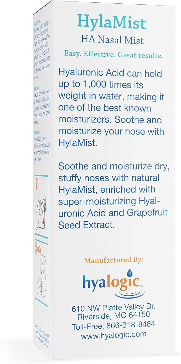 Hyalogic HylaMist Nasal Spray | Hyaluronic Acid Nasal Mist Spray Bottle | Nasal Moisturizer for Dry Nose | Stuffy Nose Relief | Grapefruit Seed Extract Nasal Spray | Antioxidant Mist – (2 oz / 58ml): Health & Personal Care