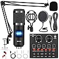 Podcast Equipment Bundle, Audio Interface with Voice Changer and BM800 Condenser Microphone, Recording Studio Package Perfect for Recording, Broadcasting, Live Streaming, YouTube, TikTok (BM800-V8B)