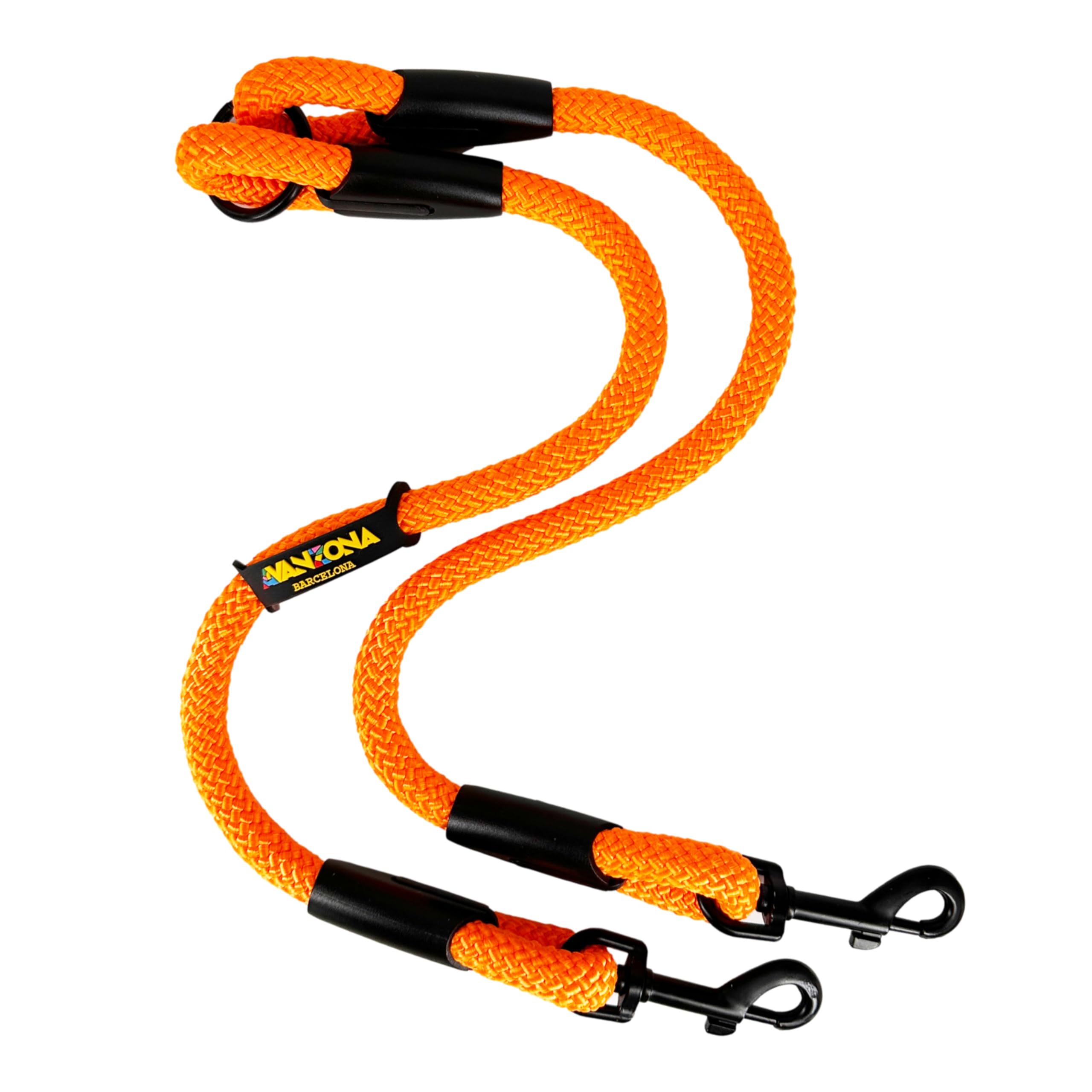 Dog Lead, Double Hooks for 2 Dogs, Made in Spain, for Small Medium and Large Dogs. Orange