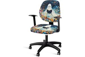YUVAMAGIMO Floral Spooky Office Chair Cover Stretch Fabric Computer Desk Chair Seat Cover Set of 2 Soft Brethable Universal Armchair Slipcoverfor Halloween Office Decor