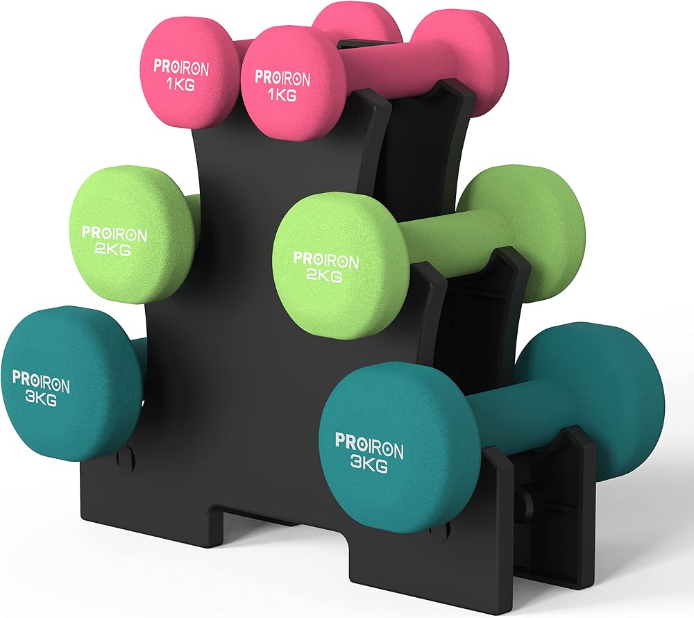 PROIRON Neoprene Dumbbell Set 12kg with Rack 1kg 2kg 3kg Pairs Women