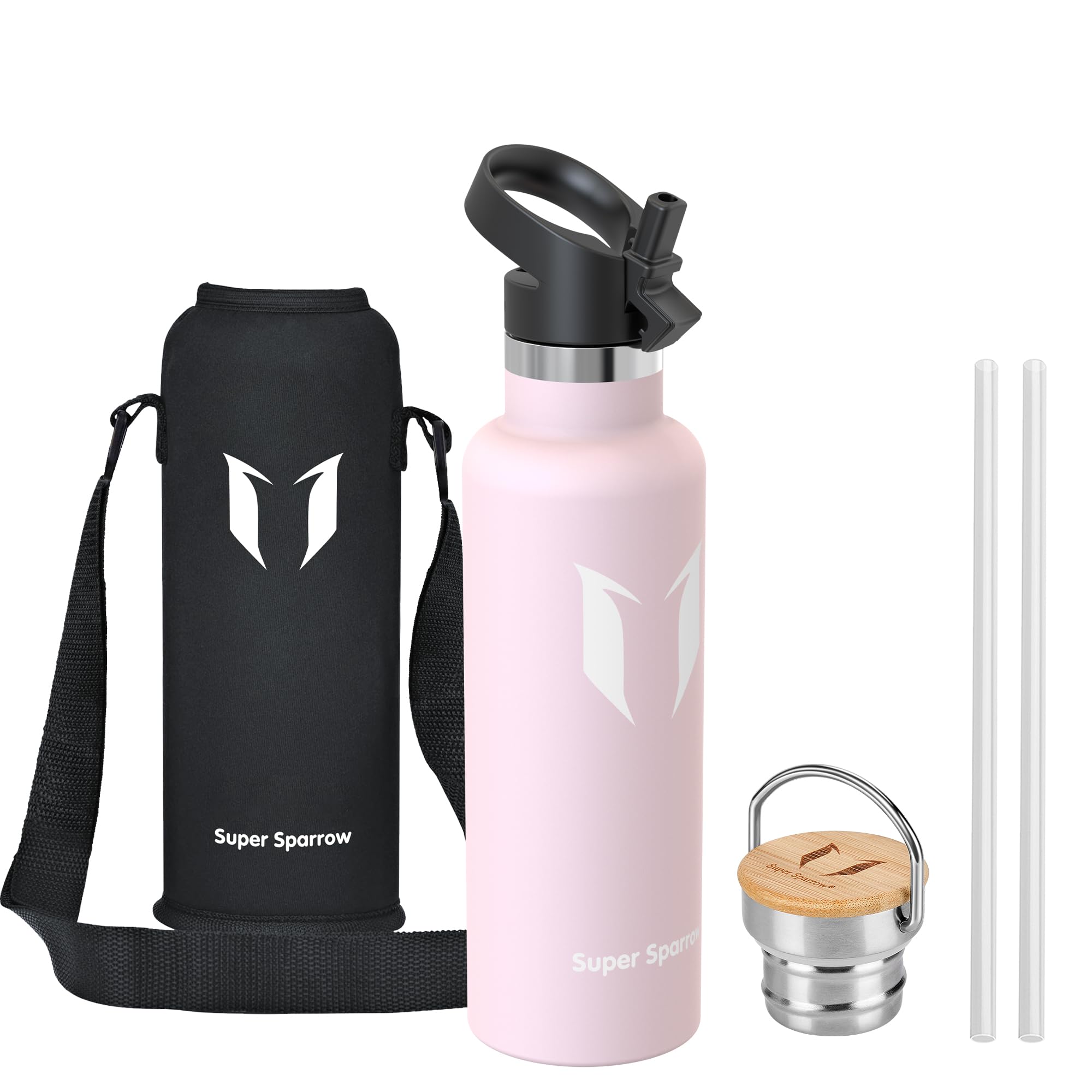 Super Sparrow Stainless Steel Water Bottle - 750ml - Vacuum Insulated Metal Water Bottle - Standard Mouth Flask - BPA Free - Straw Water Bottle for Gym, Travel, Sports