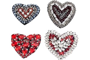 BEUNITONE 4pcs Heart Beaded Patch Sew on Crystal Heart Embroidered Patches 4 Styles Love Large Rhinestone Beaded Applique for DIY Clothing Jeans Handbags Backpacks Jacket Shoes Hat Decor