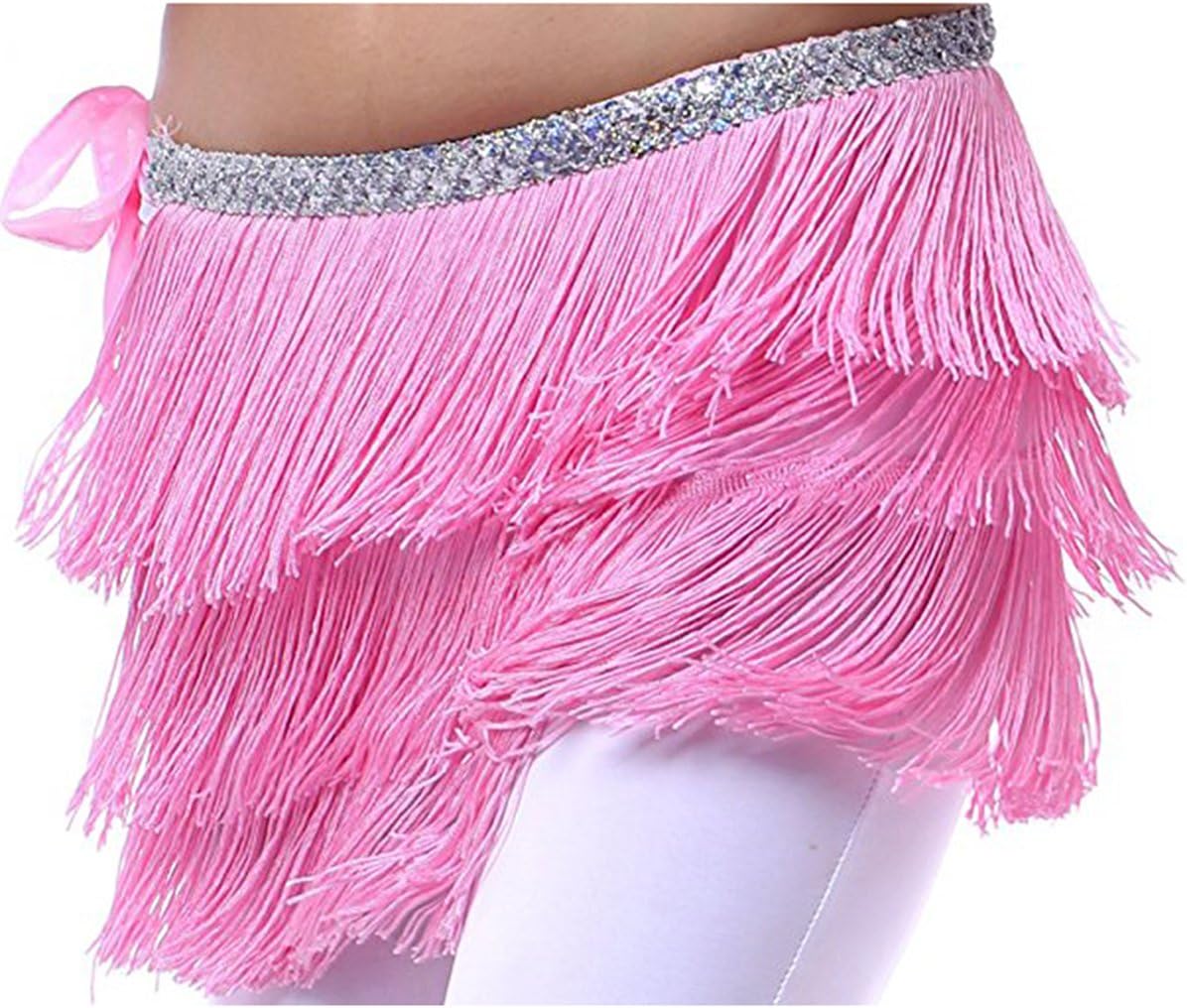 OMYFAIRY Women`s Three Layers Belly Dance Belt Tassel Hip Scarf
