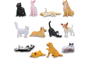 iftnotea 12PCS Small Dog and Cat Figurines for Kids - Puppy Toy Figures with Golden Retriever Husky Colie Pug Shorthair Cat - Cake Toppers Christmas Birthday Gift for Toddlers