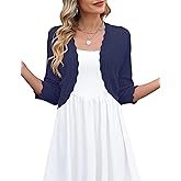 LOMON Women's 3/4 Sleeve Cropped Cardigan Knit Sweaters Trendy Open Front Bolero Shrugs for Dresses S-XXL