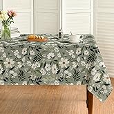Horaldaily Spring Tablecloth 60×84 Inch Rectangular,Shabby Chic Style Muted Grayish-Green Daisy Leaves Washable Seasonal Table Cover for Party Picnic Dinner Decor