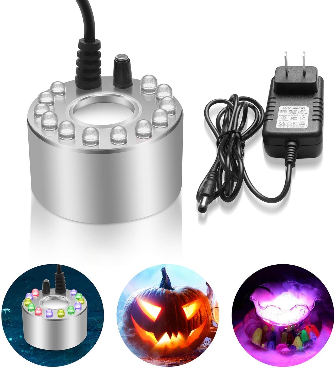 GORNORVA Aluminum Mist Maker Mini Fog Maker, 12 LED Mister Maker UL Certificated Fog Machine Atomizer Air Humidifier for Water Fountain Pond Rockery Vase Birdbath Hallween Decor: Home & Kitchen
