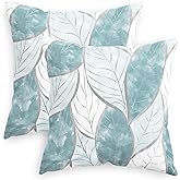 CaliTime Throw Pillow Covers Decorative 18 X 18 Inches Pack of 2 Cozy Fleece Watercolor Vibrant Leaves Cushion Cases for Couch Bed Sofa Farmhouse Decoration Smoke Blue
