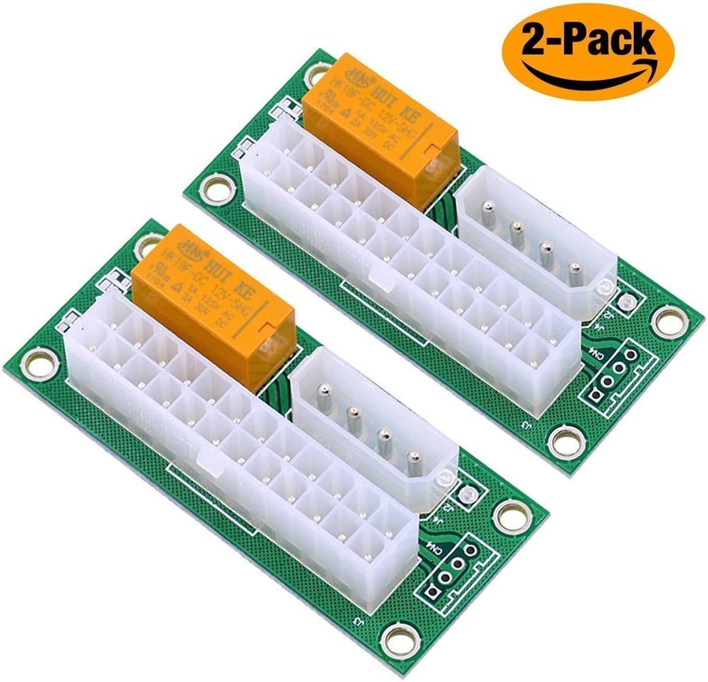 ADD2PSU Multiple Power Supply Adapter Daisy Chain Connector,Exwin 2 Pack ATX 24 Pin to Molex 4 Pin Power Supple Sync Starter Extender Cable Card BTC Mining Rig (ADD2PSU)