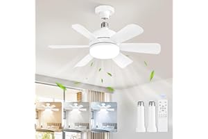 ZMISHIBO 1 Pack 17.9 Inch Socket Fan Light with Remote, Dimmable 3 Colors 6 Speed 1100 Lumens Light Bulb Screw in Ceiling Fan with Lights, Light Socket Ceiling Fan for Bedroom -White