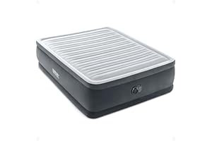 Intex Dura-Beam Deluxe Comfort-Plush Elevated: Fiber-Tech – Queen Size – Built-in Electric Pump – 18in Bed Height – 600lb Weight Capacity