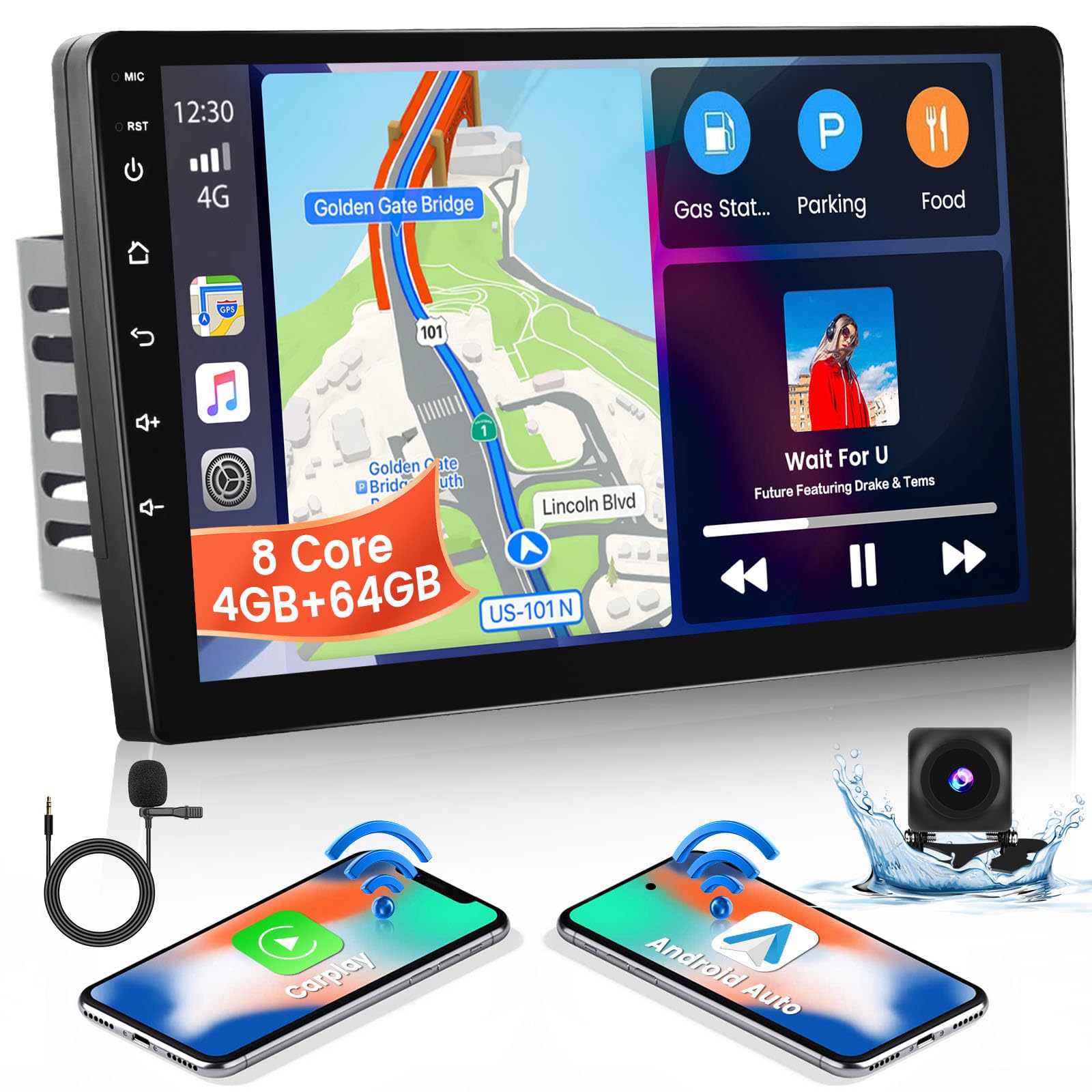 Photo 1 of [8 Core 4+64GB] 9 Inch Double Din Android Car Stereo with Wireless Carplay Android Auto, HD Touchscreen Car Radio with GPS WiFi Bluetooth5.0 FM/RDS 32EQ DSP 59UI Backup Camera MIC