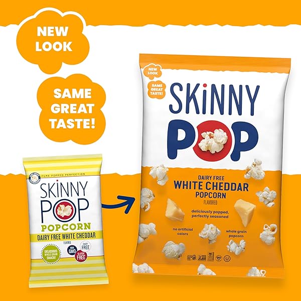 SKINNYPOP POPCORN, DAIRY-FREE WHITE CHEDDAR, WHOLE GRAIN SNACK, 4.4OZ BAG