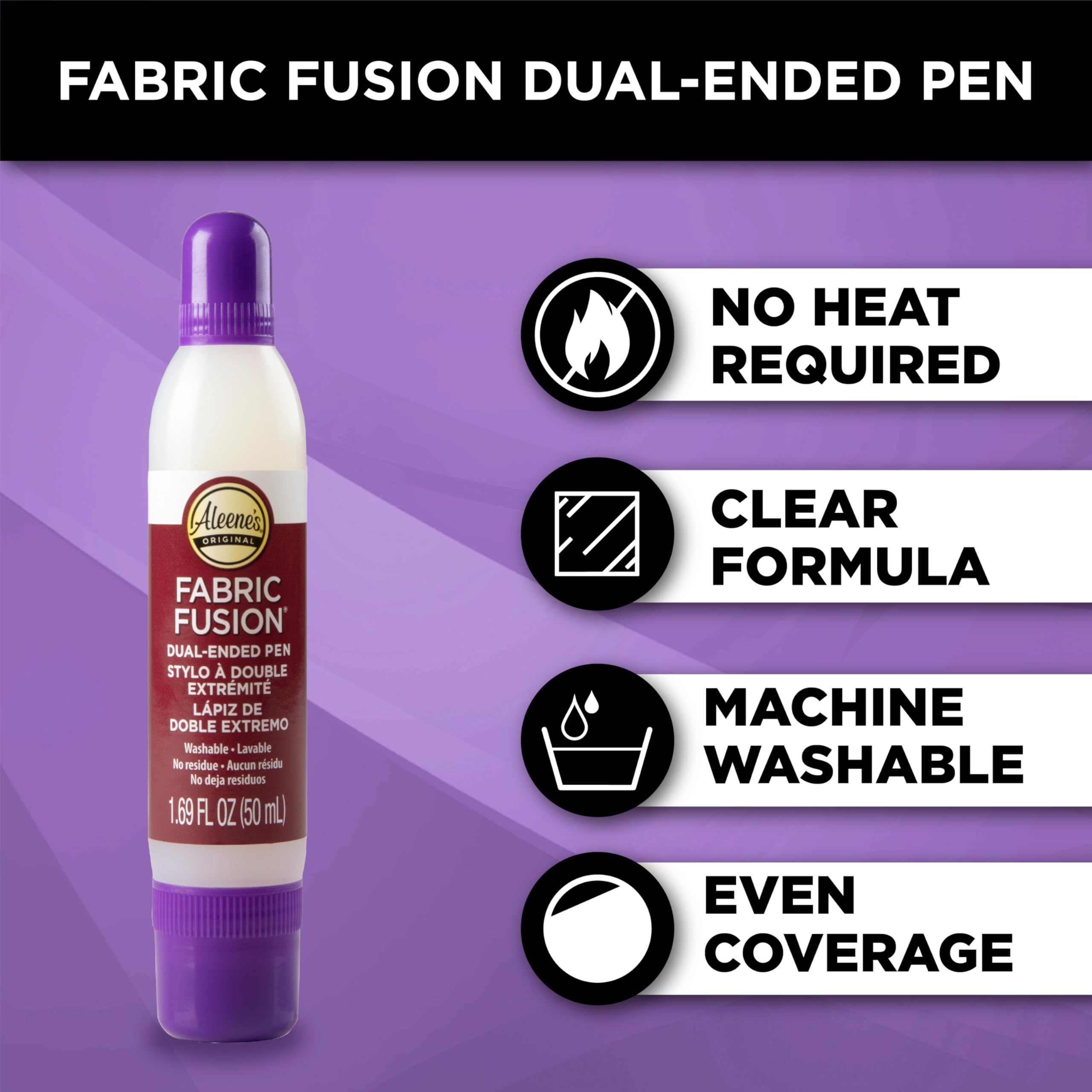 Aleene's Fabric Fusion Glue 1.6 oz Dual-Ended Pen, Fine Tip & Sponge Tip, Nontoxic, Permanent and Washable Adhesive, Dries Flexible, Strong Bond on Fabrics, Patches, Clothing, Denim, Materials