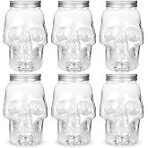 Wpzrek Food Jars & Canisters 6 Pack 12.5oz Plastic Skull | Reusable Lidded Mason Jars, Halloween Cookie Jar & Halloween Cups, Gothic Skull Set for Spices, Drinks & Kitchen Party Decor