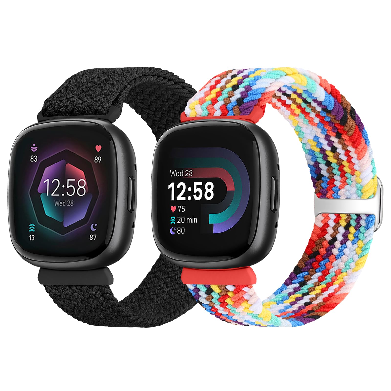 SHIJZWD 2Packs Elastic Braided Straps Compatible with Fitbit Versa 4/3, Adjustable Stretchy Nylon Replacement Band for Fitbit Sense 2/3/4