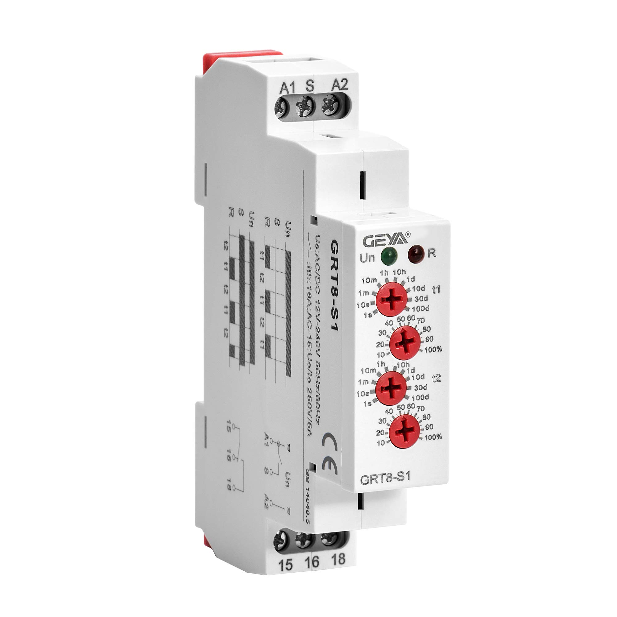GAEYAELE Asymmetric Cycle Timer 1SPDT Relay 16A AC/DC12V-240V Electronic Repeat Relay(GRT8-S1,AC/DC12V-240V)
