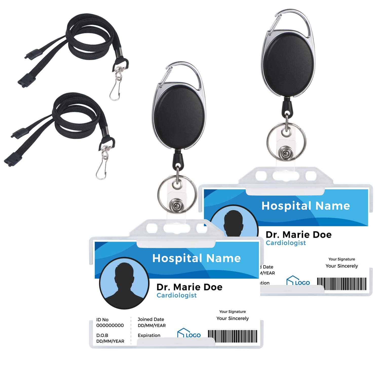 Vicloon ID Card Badge Holder, 2PCS Retractable Lanyard and Badge Holder Set Includes ID Card Holder, Lanyard Neck Strap and Retractable Reel (White)