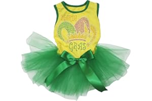 Petitebella Rhinestones Mardi Gras Clown Hat Puppy Dog Dress (Yellow/Green, Medium)