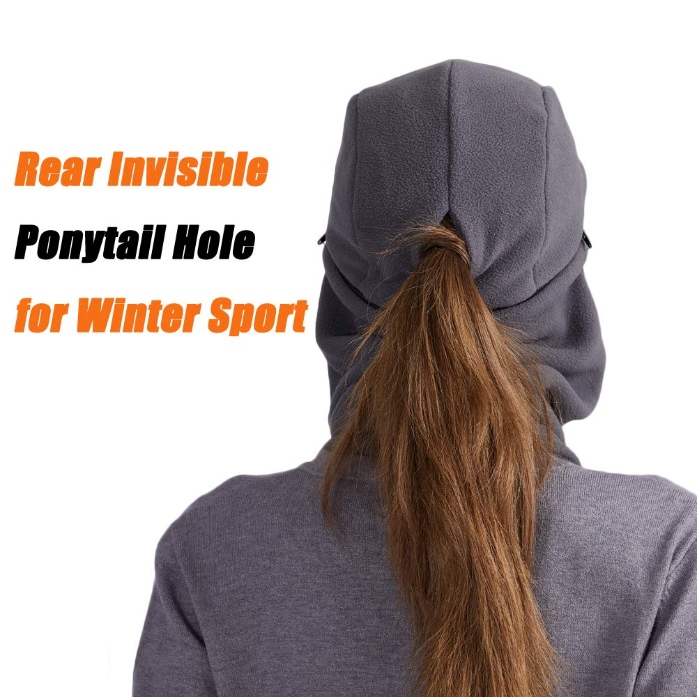 ToVii Winter Fleece Balaclava Hood Sets Ski Face Mask with Detachable Neck Warmer Windproof Thermal Protective Headgear Cap Grey