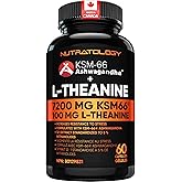 Nutratology Ashwagandha KSM-66 7200MG + L-Theanine 100MG - Made In Canada | Stress Relief Supplements - Relaxation & Mood Sup