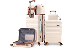Hoteel Luggage Sets 5 Piece, 4-Year Warranty, Carry-On Luggage with Dual-Spinner Wheels, ABS Hard Shell Suitcase with TSA Locks, Lightweight Luggages for Travel, Beige(20IN/24IN/28IN/DB/TB)