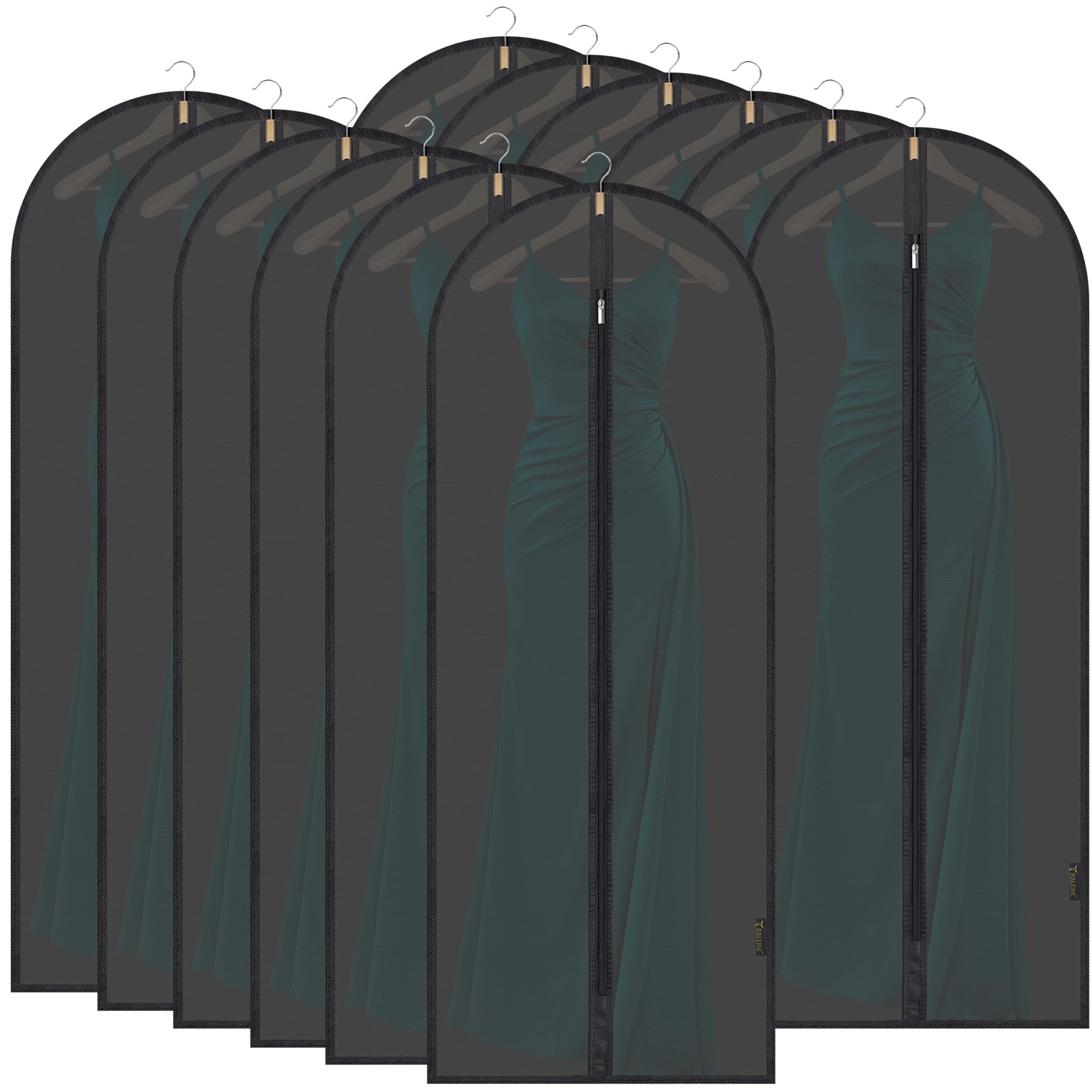 BALEINE 60'' Translucent Garment Bags, 12 Packs PEVA Dress Bag for Closet Clothes Dresses Suit Coats Storage (Black, 12PK) Image