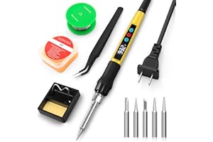 CRTSWEKER Soldering Iron Kit, 100W Soldering Gun with LED Digital Display, Adjustable Temperature 356-932℉ Solder Kit for Electronics, Includes Soldering Iron Tip, Solder Wire, Stand, Tweezers and Paste, Yellow
