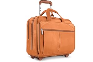 SOLOD Premium Leather 15.6-Inch Laptop Rolling Case, Tan