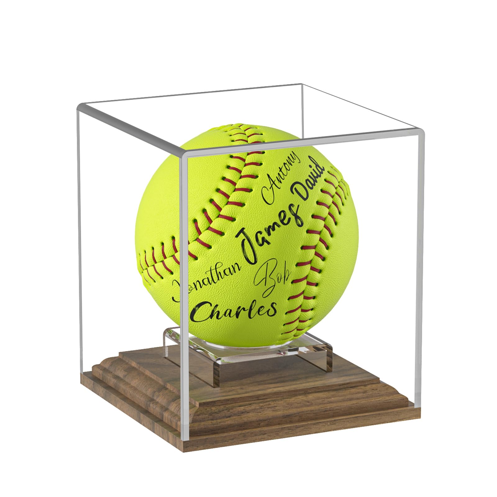 Photo 1 of *MINOR DAMAGE - USED*
Softball Display Case Walnut Wood Base Acrylic Softball Case Display Softball Holder Stand Cube Memorabilia Showcase Autograph Ball Protector for Official Size Ball Display
