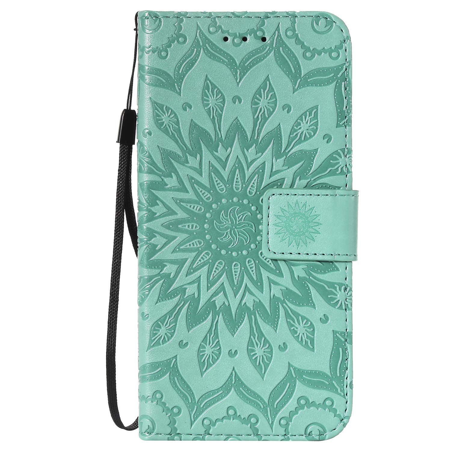 Huzhide Nokia 1.3 Case Shockproof Flip PU Leather Bumper Wallet Phone Case Sunflower Embossed Folio Soft TPU Shell Slim Protective Cover for Nokia 1.3 with Card Holder Magnetic Closure Stand - Green