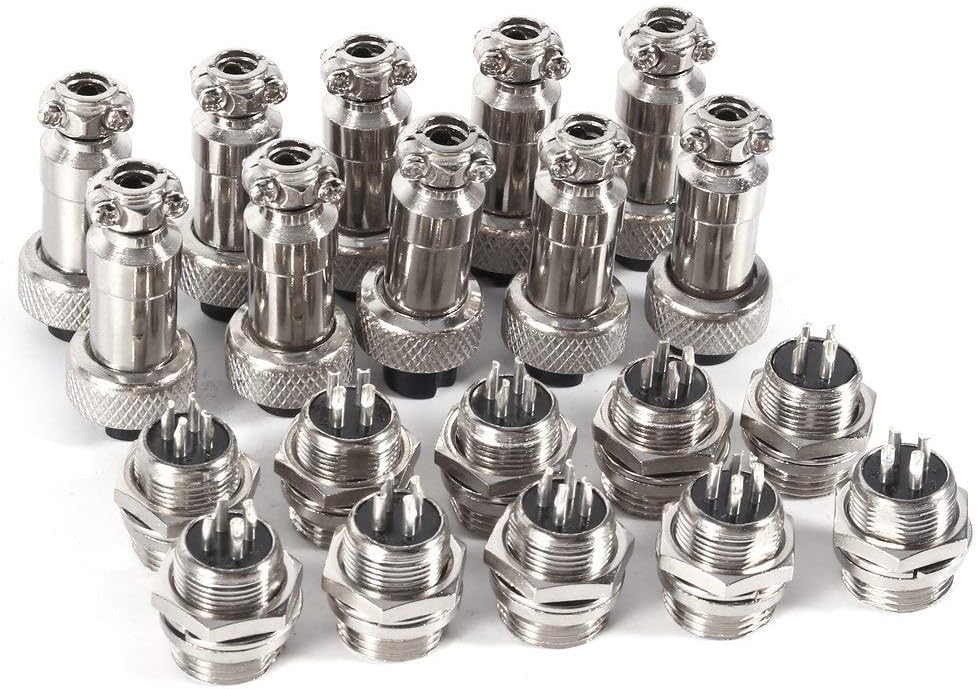 Aviation Connector - 10 Set GX12 4Pin 12mm Aviation Plug Male + Female Metal Socket Connector