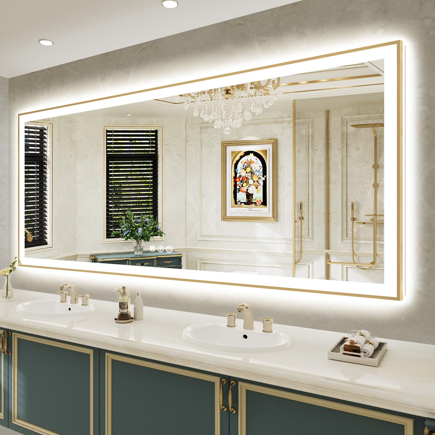 Photo 1 of ***TRUCK/TRAILER PICKUP ONLY*** YEELAIT 88x38 Inch LED Bathroom Mirror with Lights (Front Lit and Backlit) Gold Framed Lighted Vanity Mirror for Bathroom Wall Dimmable Anti-Fog Memory Tempered Glass Horizontal/Vertical