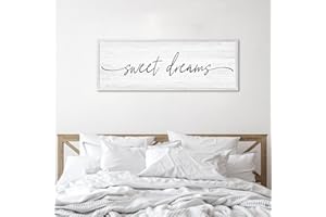 RUTIYOKA Sweet Dreams Wall Decor Above Bed Large 41''×15'' Farmhouse Wall Decor for Bedroom Guest Room Decor Framed Wood Wall Art Rustic Master Bedroom Wall Decoration 01 (white frame)