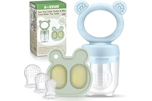 JEXFUN Baby Fruit Food Feeder Pacifier & Mini Freezer Nibble Tray Combo, Breastmilk Popsicle Molds for Cooling Relief, BPA Free Silicone Feeder to Safely Introduce New Foods, Double as Teething Toys