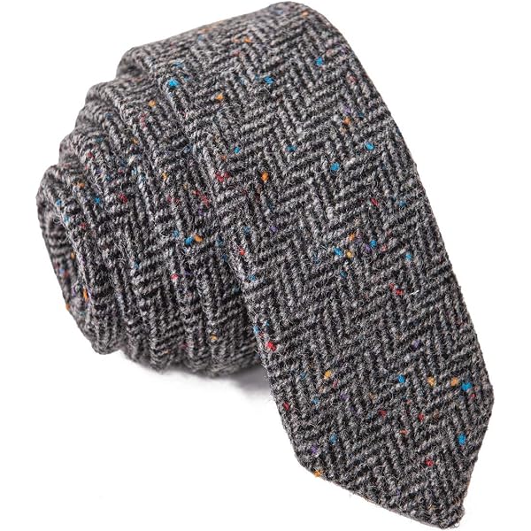 Black & White Dogtooth Check Tweed Necktie – Adjustable Hook & Eye Fastening
