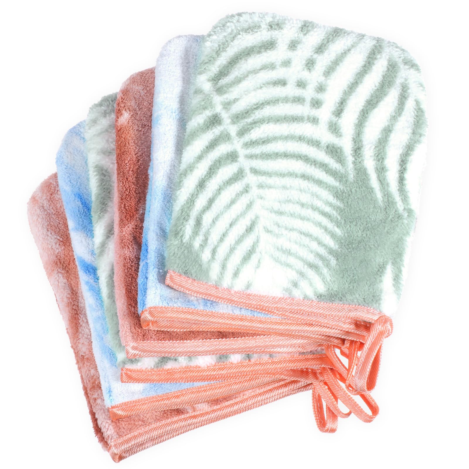 PHOGARY 6 Pack Face Cloth Wash Mitt, Super Absorbent & Soft Face Body Coral Fleece Microfibre Washcloths, Facial Mitts with Hanging Loop,21x15cm,Tie-Dye