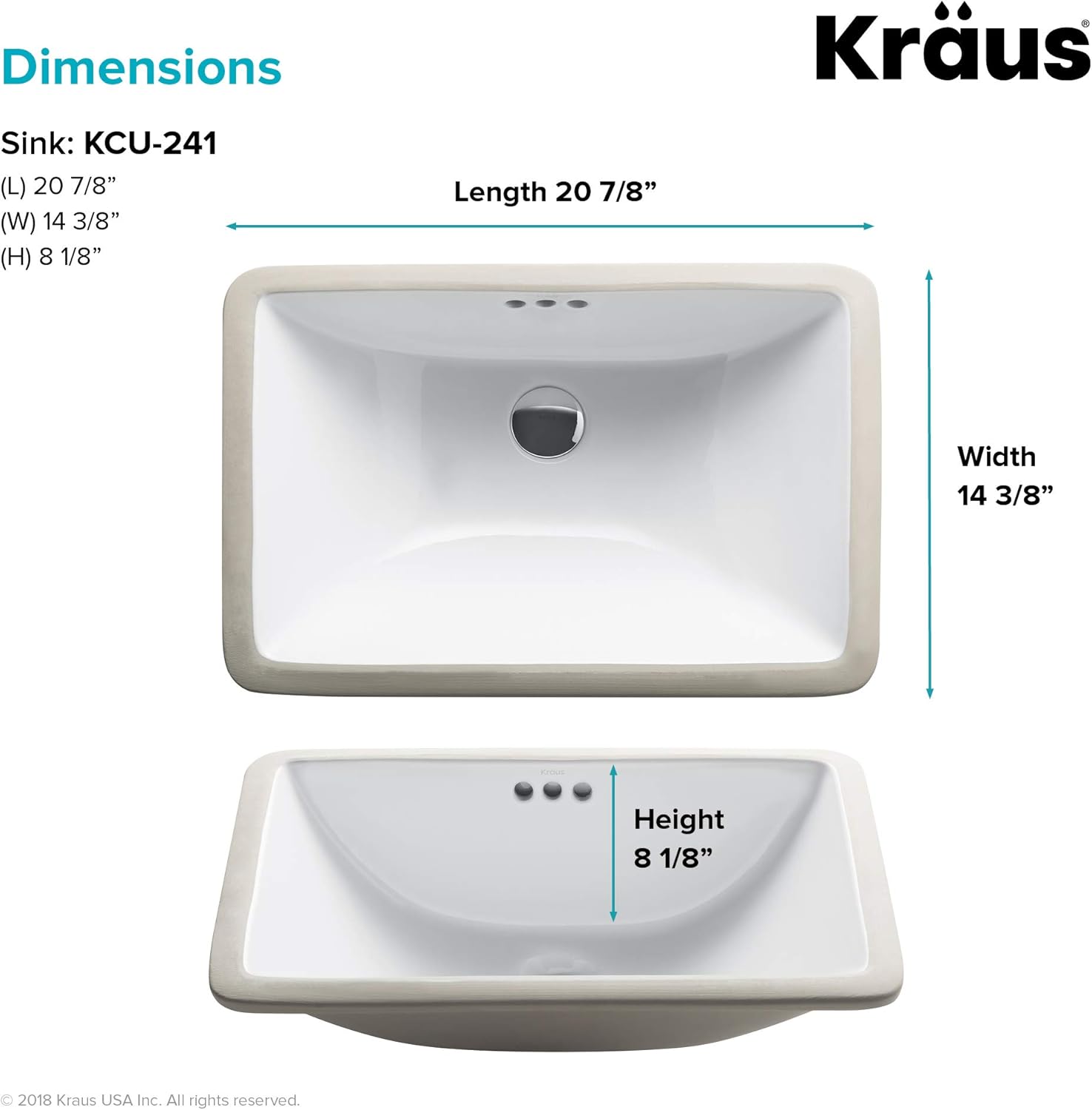 24 Inch Kraus KCU241 Elavo Bathroom Undermount Sink 21 Inch