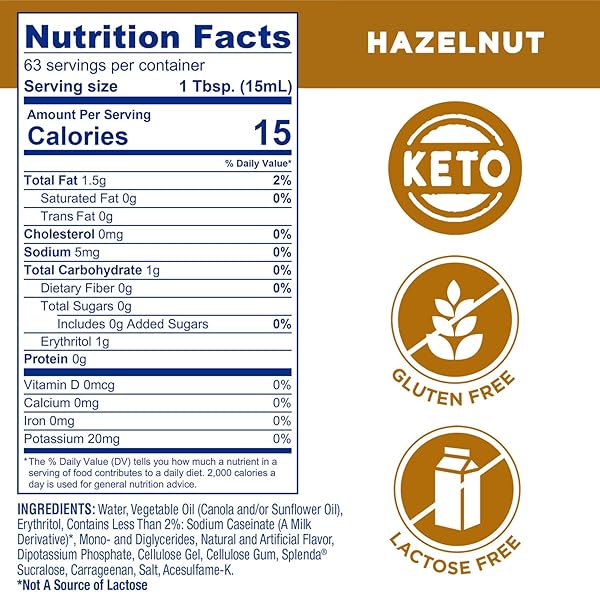 SPLENDA SUGAR FREE HAZELNUT COFFEE CREAMER, 32 FL OZ.