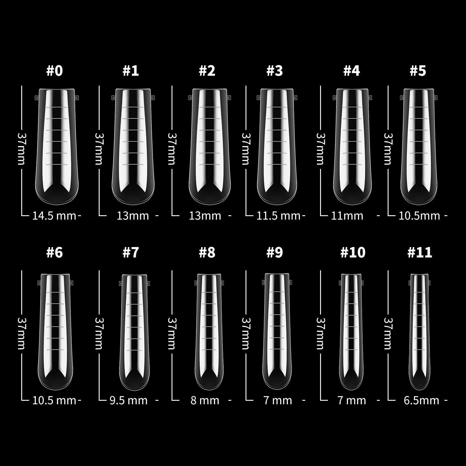 Nail Dual Forms for Polygel, 120Pcs Coffin Shape Nail Forms for Builder Gel Reusable, 12 Sizes Extension Acrylic Nail Molds Sets, Nail Gel Forms False Nail Tips for Manicure Nail Art Design Salon DIY - Image 2